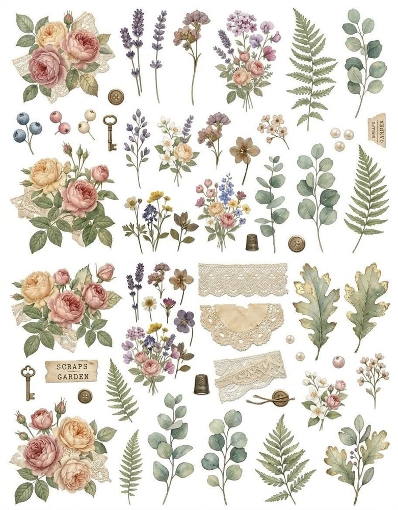 Floral Shabby Embellishments Junk Journal Scrapbook USA PICK A Set