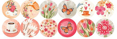 12 BIG 1 1/2″ COLORFUL ROUND FLORAL STICKERS SEALS USA MADE #60 Butterfly Teacup