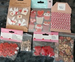 Arts Crafts Lot Romantic Hearts Valentine’s Love Embellishments,Buttons,Stickers