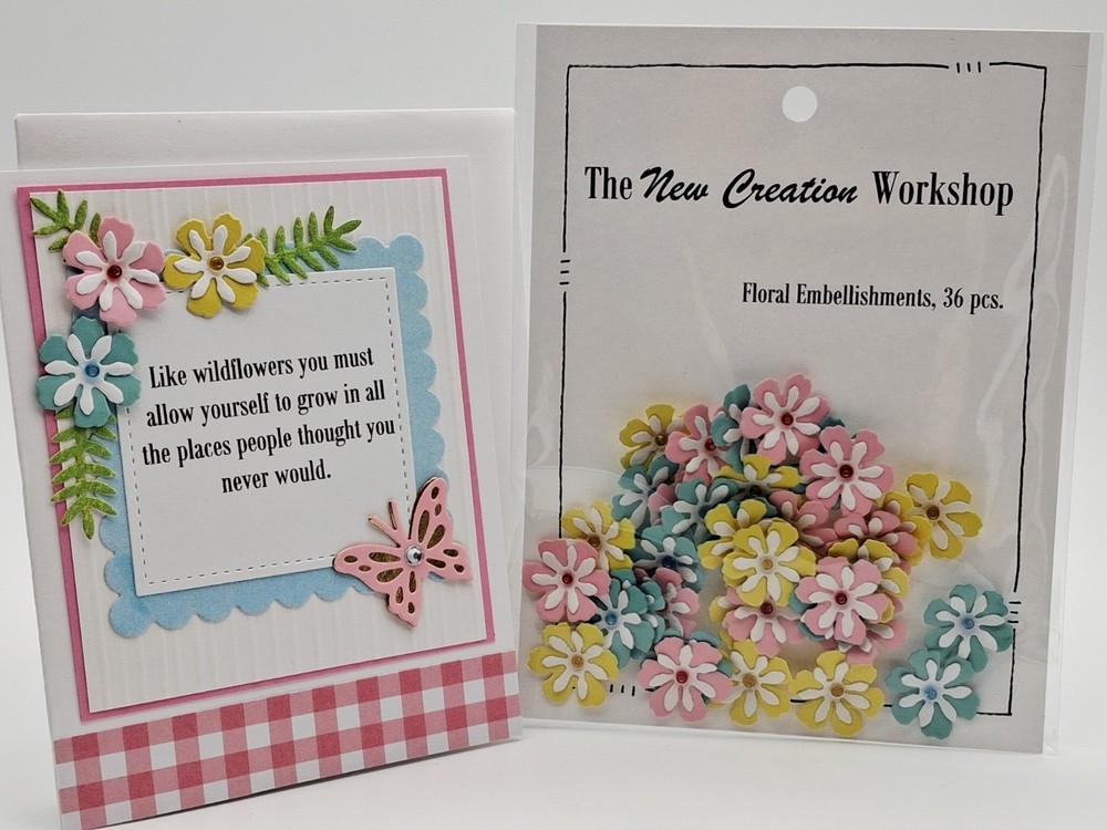 Floral Embellishments For Art And Scrapbooking 36 Pieces 3/4 Inch & Sample Card