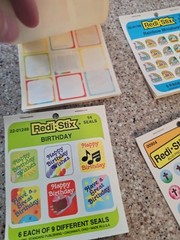 Vintage 1990 Redi-Stix Birthday, Cross, Rainbow Religious Stickers Seals USA Inc
