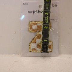 The Paper Studio Chenille V Brown White Checker Sticker Patch Alphabet Letter