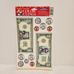 Vtg Window Color Static Clings Sheets Lot of 8, Alphabet, Words, Animals, Money