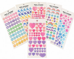 6 Sheet Kawaii Glitter Sticker Lot Alphabet Hearts Rainbows Stars Journal Plan