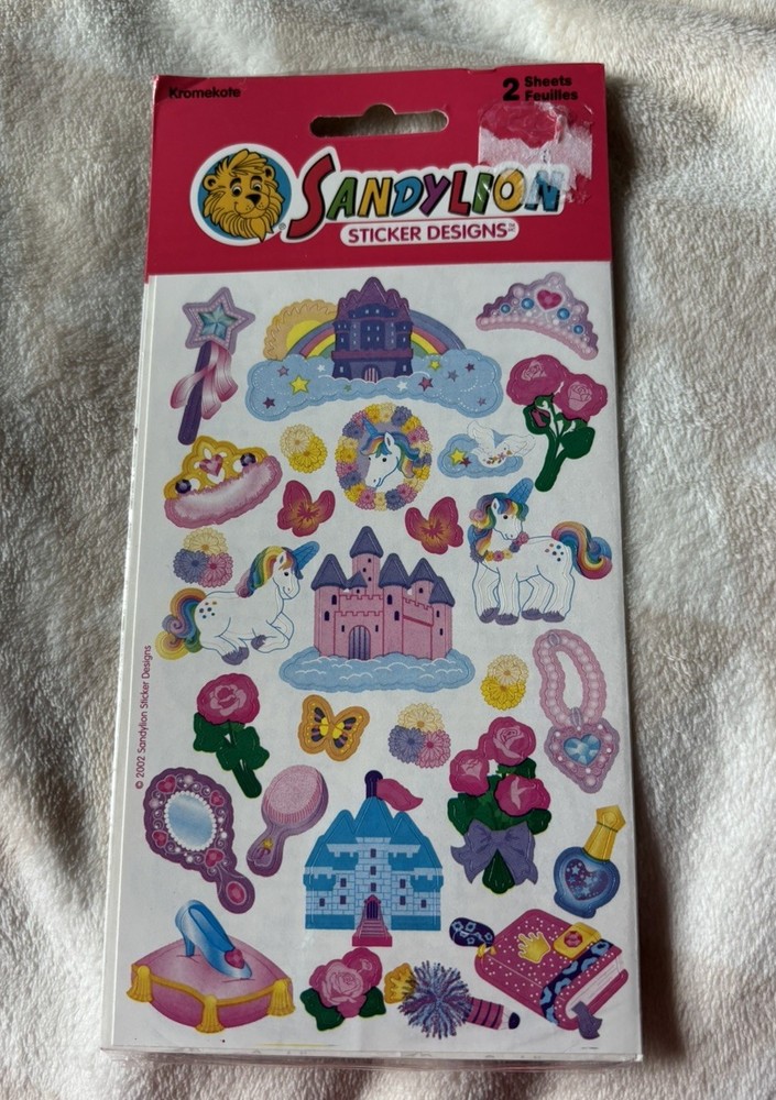 Vintage 2002 Sandylion Stickers Unicorn Rainbow Castle Fantasy New Sealed Girly