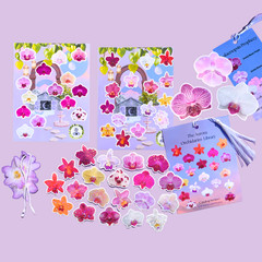 Orchid Flower Sticker Bundle, Large Stationary Set of 7, Sticker Sheets, Holo