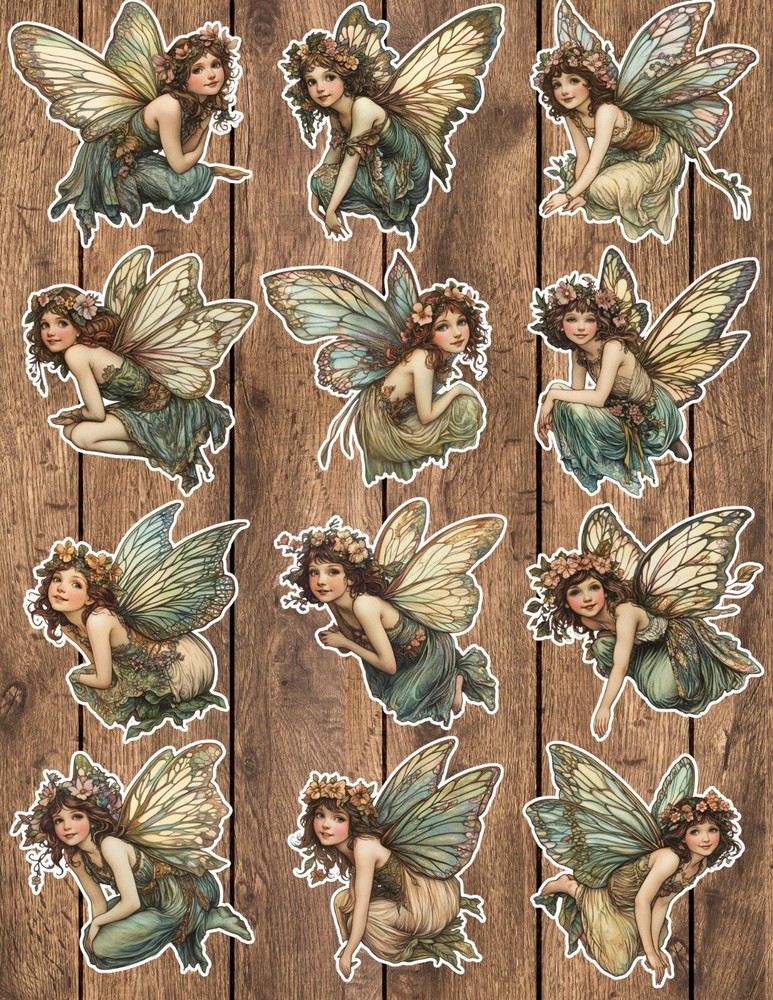 Vintage Fairy Die Cut Vinyl Stickers Set Scrapbooking Laptop Waterbottle