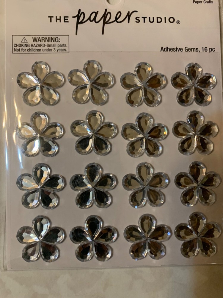 THE PAPER STUDIO 3D ADHESIVE GEMSTONE CLEAR CRYSTAL FLOWERS 16PCS