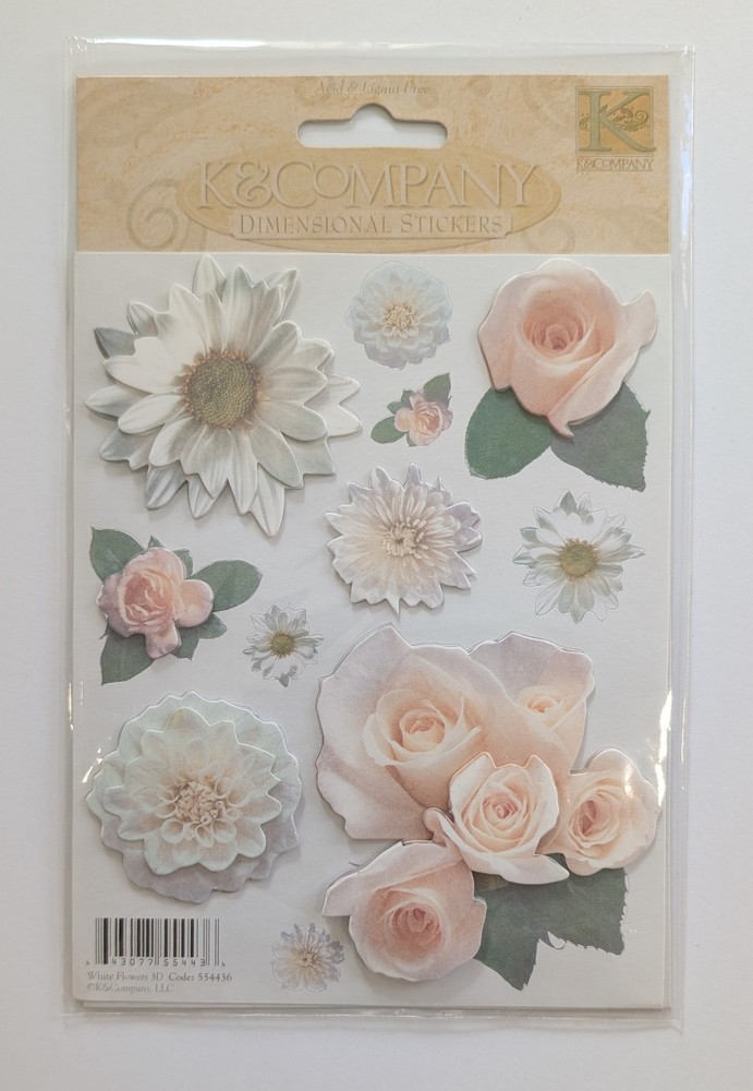 White Flowers Dimensional Scrapbooking Stickers By K&Company
