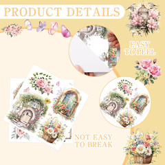 Garden Birds Rub on Transfer for Crafts: 16 Pcs Secret Garden Flower Rub on Tran