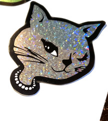 WINKING CATS 15 VENDING STICKERS *CHOOSE ONE* GLITTER VINYL ICONIC RETRO