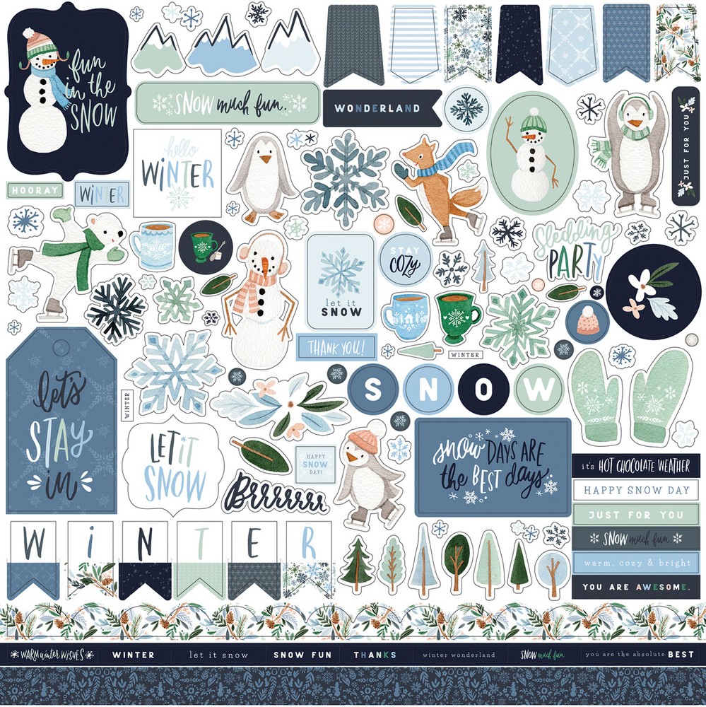 (1) 12×12 Sheet of Carta Bella Paper WINTER MARKET Scrapbook Element Stickers