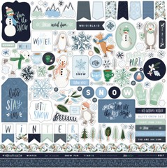 (1) 12×12 Sheet of Carta Bella Paper WINTER MARKET Scrapbook Element Stickers