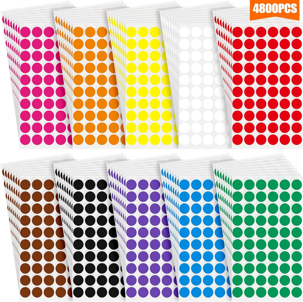 Epakh 4800 Pieces 1/2 Inch round Color Circle Dot Sticker Labels 10 Assorted Col