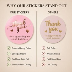 Self-Adhesive 1.5 Inch Pink & Rose Gold Thank You Stickers for Small Business