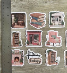 12 Vintage Bookshop Junk Journal Stickers Scrapbook Supply Papercraft Ephemera