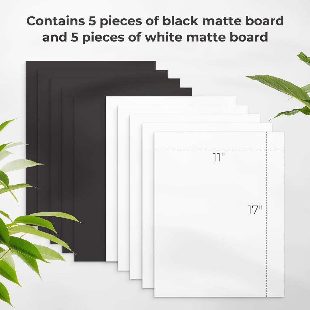10 Pack 11×17 Black White Uncut Mat Boards White Core Bevel DIY Picture Framing