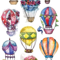 Violette Stickers – 1 Watercolor Hot Air Balloons Sticker Sheet – Scrapbooks