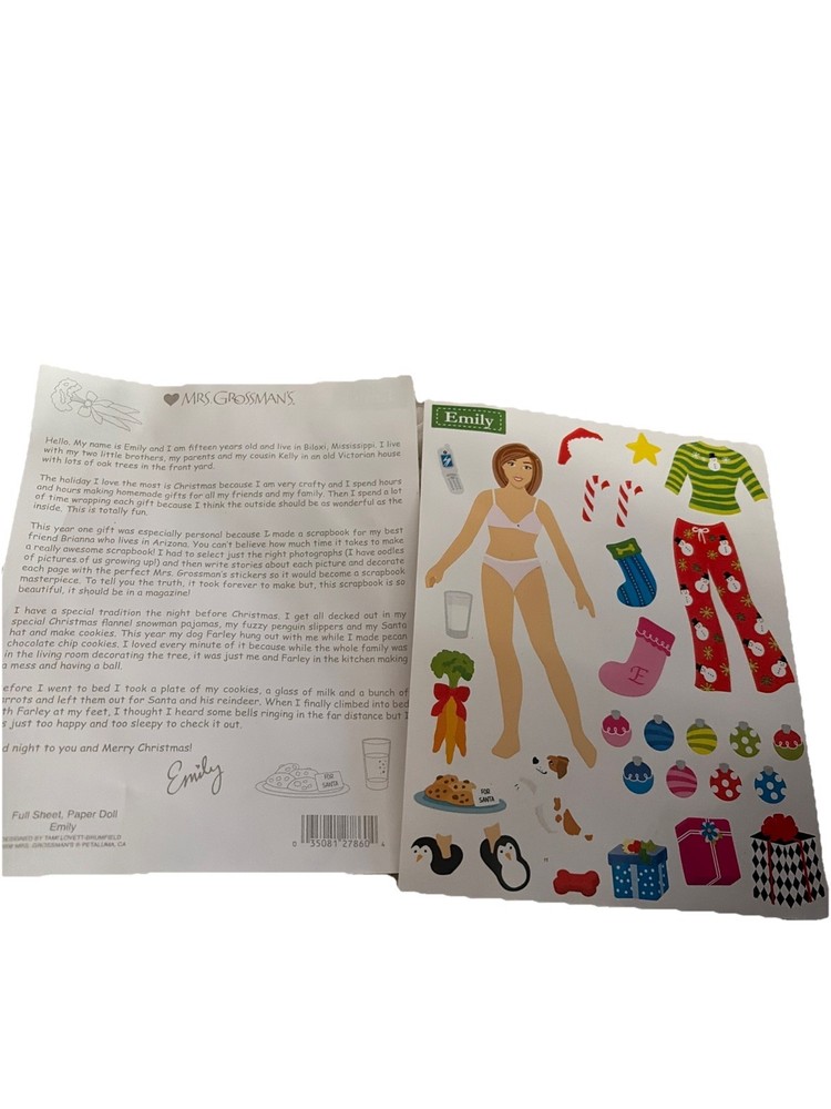 Mrs Grossmans Emily Paper Doll Christmas Clothes Decorations Rare 2008 1 Sheet