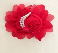 DIY Vintage Large Rose & Pearls Chiffon Flowers Embellishment Craft