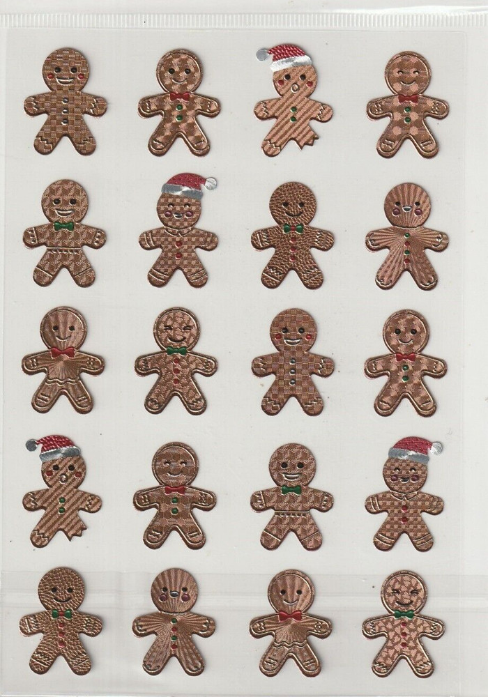 Generic Christmas Stickers 20 textured Mylar GINGERBREAD MEN! Free Shipping!