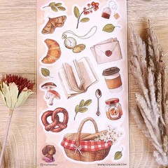 Autumn Picnic Stickers – Food, Books, and Nature Sticker Sheet – Crafts