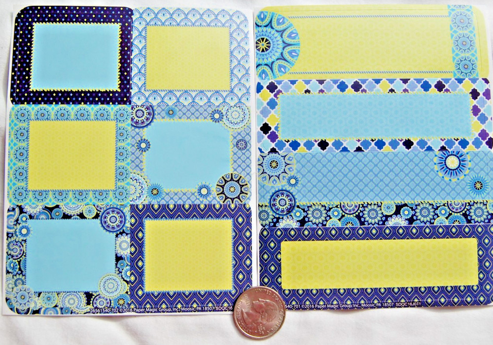 Paper Magic stickers LABELS journaling box swirl mandala gorgeous dot blue green