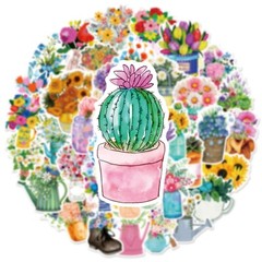 50pcs Retro Flower Stickers, Rose Lily Plants Leaf Stickers, 205