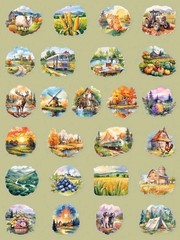 20Pcs Multicolor Countryside Landscape Scrapbooking Stickers