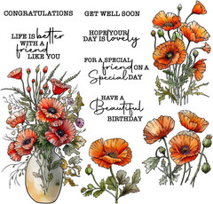 Spring Summer Blooming Flowers Floral in Vase Clear Stamps and Cutting Dies Set