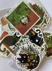 MANY CATS & PLANT ASSORTMENT Stickers(6pc)Kitten•Meow •Floral•Hiding•Peeking•Pet