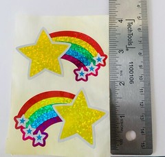 Vintage 1990 Rainbow Star Happy Smiley Face Glitter Foil Stickers, 6 pc.