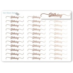 Birthday Script Planner Stickers / 30 ROSE Gold Foiled Stickers (1.5”)