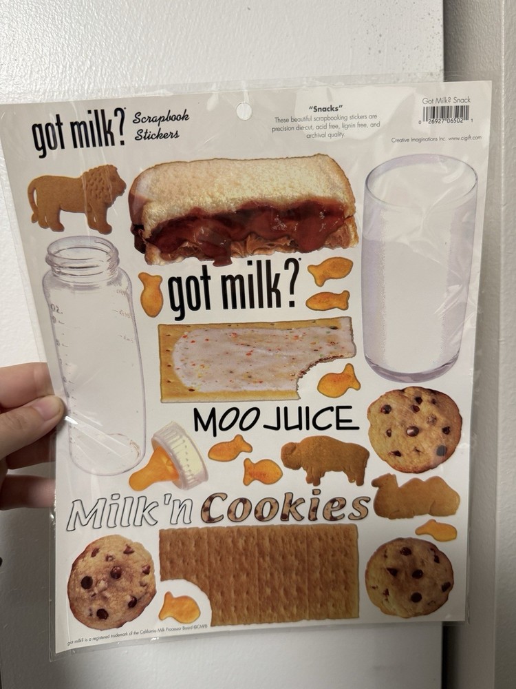 Creative Imaginations Snacks Got Milk? Deadstock Scrapbook Stickers Junk Journal