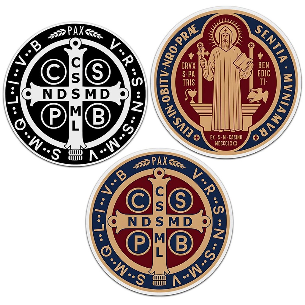 (3 PCs) St Benedict Medal Sticker Saint Stickers 3 PCs 3″, Multi