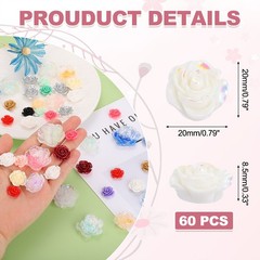 20mm Resin Rose Flatback Charms, 60 Pcs Cabochon Embellishment, Shiny White