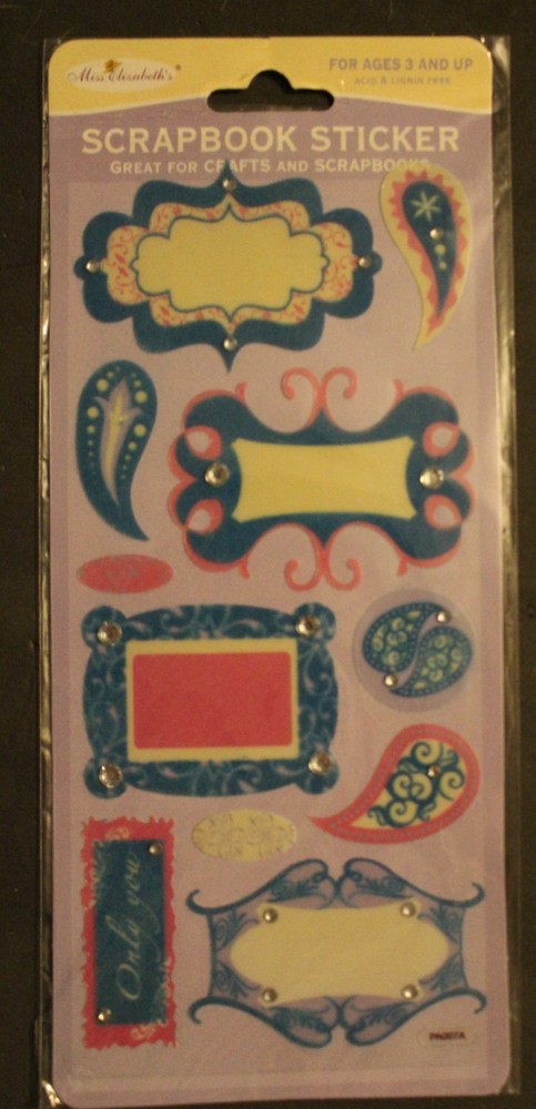 New Miss Elizabeth’s Scrapbook Stickers rhinestones swirls designs blue pink