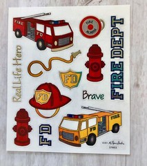 2 Sheets Foil Fire Truck Fighter Planner Stickers Papercraft Envelope Seals