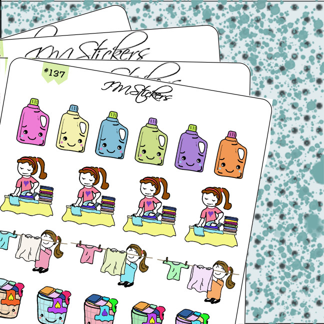 Laundry Chore Tracker Hand Drawn Planner Stickers Organizer Journal Clean Home