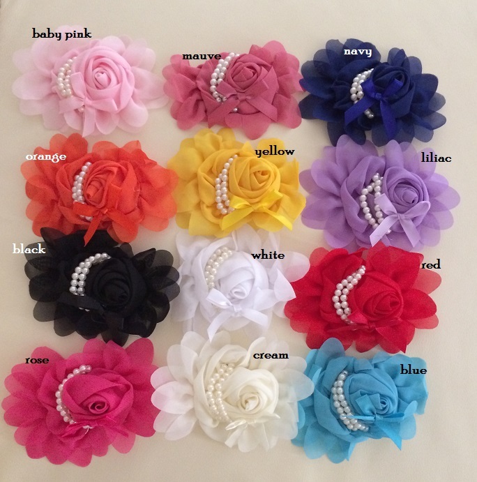 DIY Vintage Large Rose & Pearls Chiffon Flowers Embellishment Craft