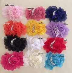 DIY Vintage Large Rose & Pearls Chiffon Flowers Embellishment Craft