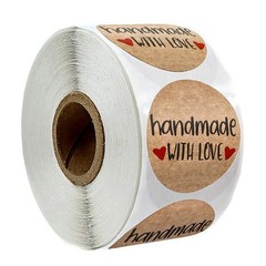 Vintage Kraft Handmade With Love Stickers – 1 Inch Self-Adhesive Gift, Baking