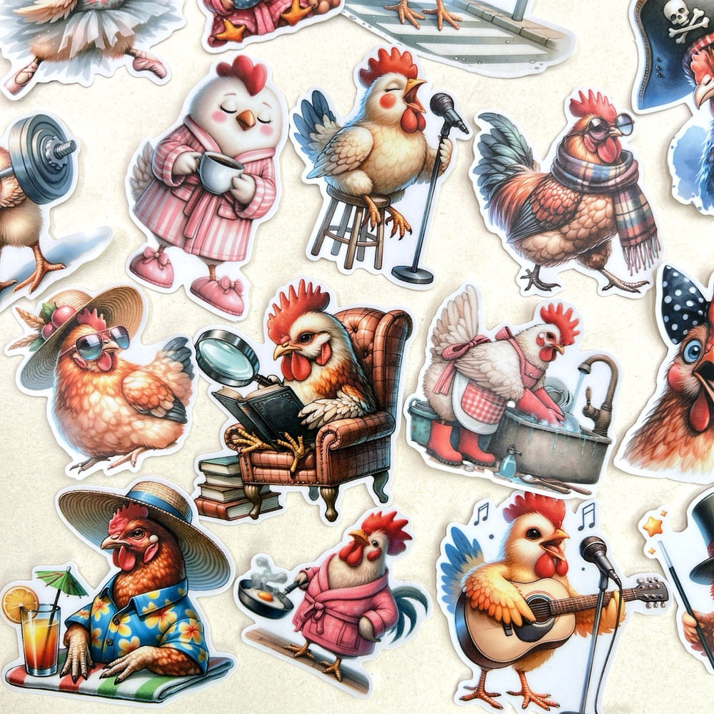 Chicken Rooster Stickers Scrapbooking Collage Junk Journal Cards