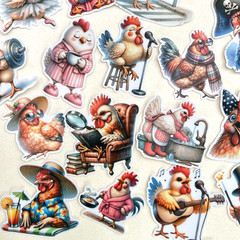 Chicken Rooster Stickers Scrapbooking Collage Junk Journal Cards