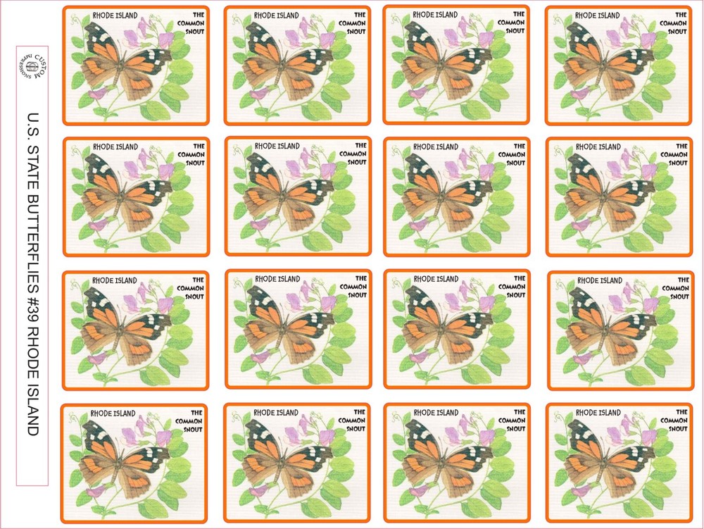 RHODE ISLAND STATE BUTTERFLY – THE COMMON SNOUT – 12 PER SHEET