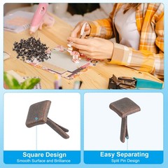 300 Pcs Brads Paper Fasteners Mini Metal Square Fastener, Red Bronze, 0.2″x0.2″