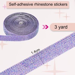 Self Adhesive Rhinestone Strips 3 Yards 0.55 Inch for Craft,Dark Purple AB