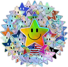 50PCS Smiling Holographic Star Stickers, Cute Water Bottle Stickers for Kids, fo