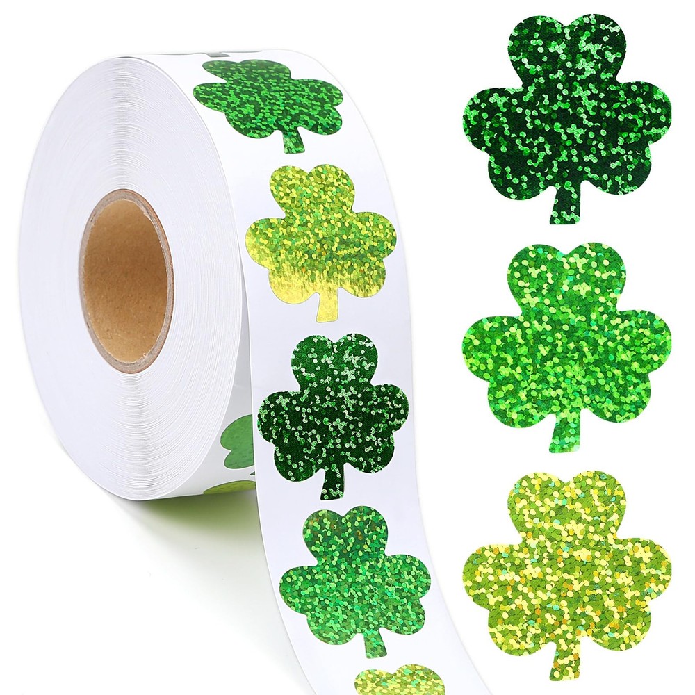 800 Pcs St. Patrick’s Day Stickers, Glitter Shamrock Roll, Multicolor, Vinyl, W