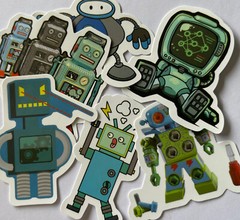 ROBOT ASSORTMENT Stickers (6pc)Buzz•Metal•Beep•Strong •Machine•Computer•￼Chat• ￼
